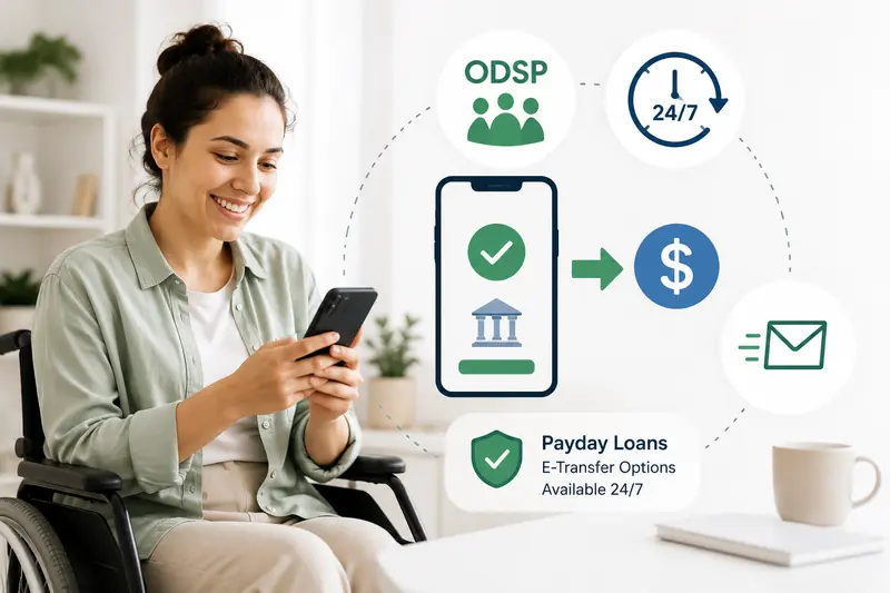 Woman seated in a wheelchair completing a loan application on her phone